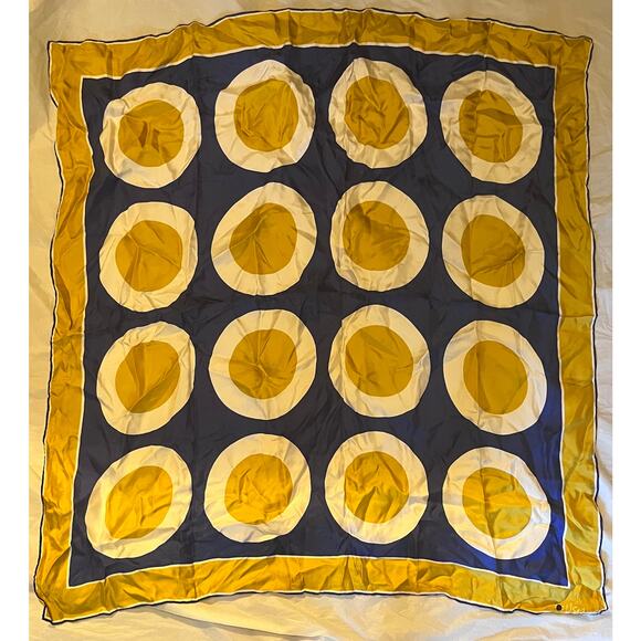 Vintage VERA Neumann Scarf ~ Ladybug Signed ~ Yellowish/Gold & Blue Geometric - Picture 1 of 5